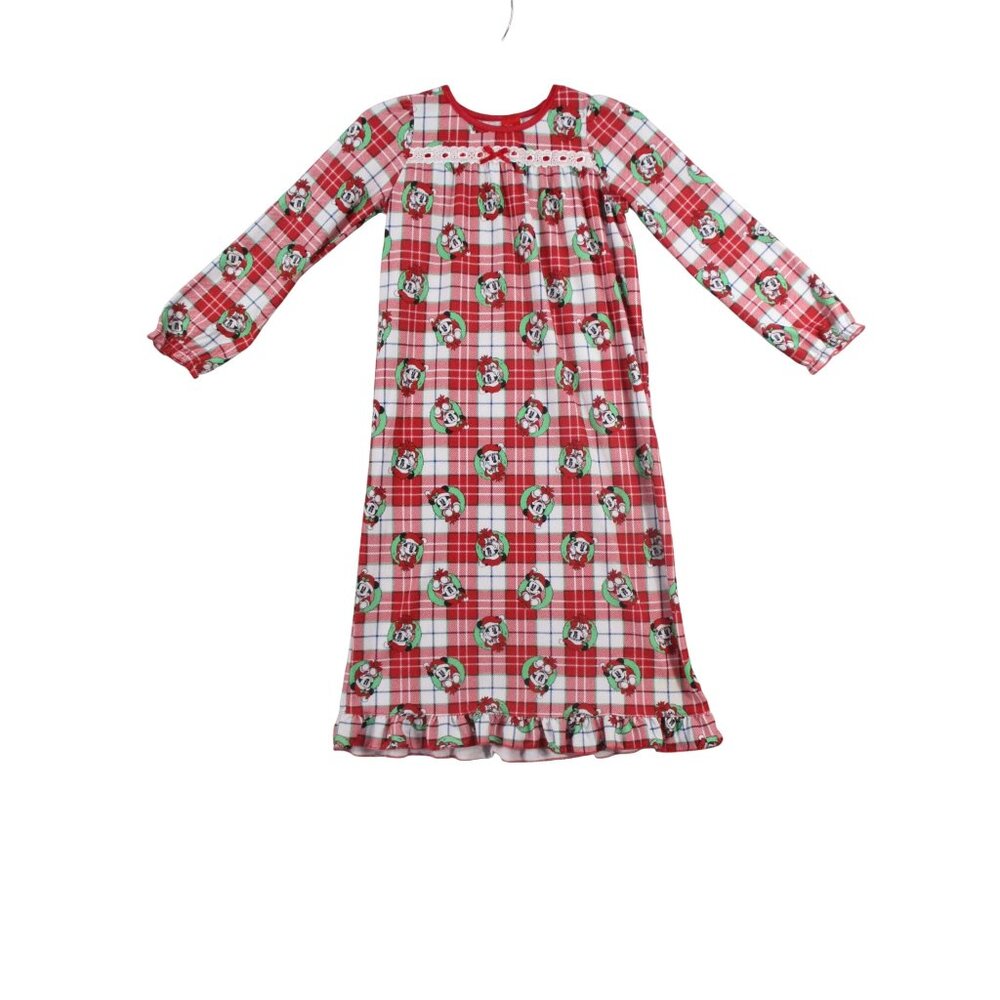 Disney Minnie Mouse Girls Christmas Nightgown Size 10 Red Plaid Long Sleeve